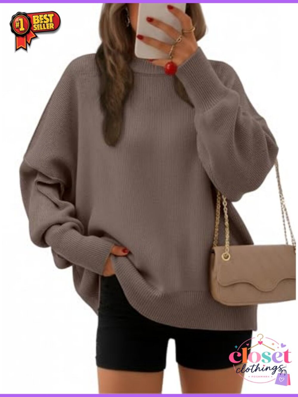 Oversized Chunky Knit Sweater Batwing Sleeve Slouchy Pullover